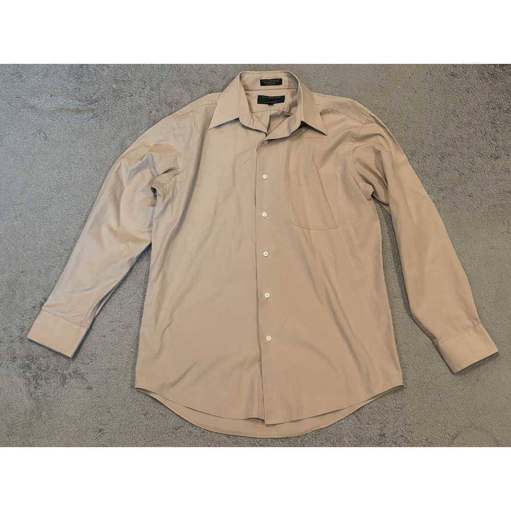 Alexander Julian Colours Mens Tan Khaki Button Down Shirt S 14-14.5 32/33